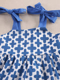 White / Blue Bow Straps Dress