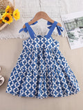 White / Blue Bow Straps Dress