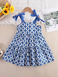 White / Blue Bow Straps Dress