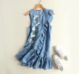 Sleeveless Ruffles Denim Dress