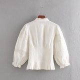 White Lace Shirt Women 2022 Spring New Fashion Ruffle Collar Patchwork Striped Cotton Blouse Female Casual Top Preppy Clothing