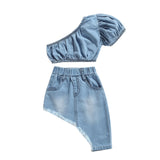 Asymmetrical Girls Denim Set