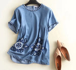 Embroidery Soft Denim Blouse