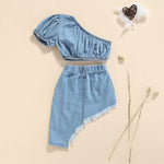 Asymmetrical Girls Denim Set