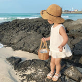Girls Outfit Sets Summer Kids Clothes Girls Lace Edge Pure White Baby Girl Clothes Casual Sleeveless T-Shirt+Shorts Children's