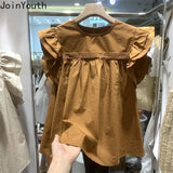 Korean Blouse for Women Flying Sleeve O-neck Loose Shirts 2024 Blusas Mujer De Moda Vintage Summer Tops Chic Sweet White Blouses