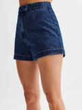 Denim 2 Pieces Sets Women Fashion Slim O-neck Sleeveless Single Breasted Vest Wide Leg Shorts 2024 Summer Y2K Lady Outfit