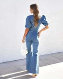 Cross Front Denim Jumpsuit