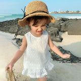 Girls Outfit Sets Summer Kids Clothes Girls Lace Edge Pure White Baby Girl Clothes Casual Sleeveless T-Shirt+Shorts Children's