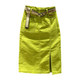 Fruit Green Denim Skirt Women's Summer 2023 New Slimming High Waist A- Line Split Midi Skirts Fashion All-Match Stretch Faldas