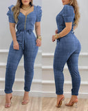 Zipper Front Belted Jumpsuit