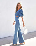 Cross Front Denim Jumpsuit