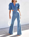 Cross Front Denim Jumpsuit