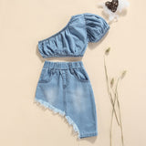 Asymmetrical Girls Denim Set