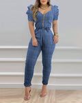 Zipper Front Belted Jumpsuit