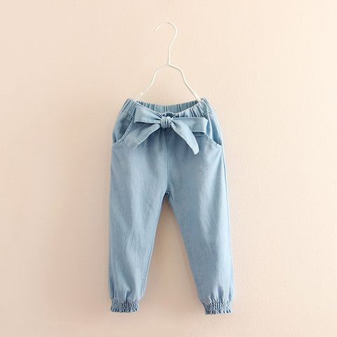 Elastic Bow Denim Pants